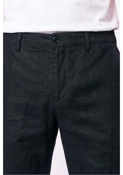 Comfort Fit Beli Lastikli %100 Keten Siyah Pantolon P 1215