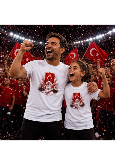 Bk Gift Kişiye Özel Türkiye Taraftar Temalı 2026 Dünya Kupası Tasarımlı Baba&kız Tişört Seti-3, Tek Yürek Milli Takım Ruhu