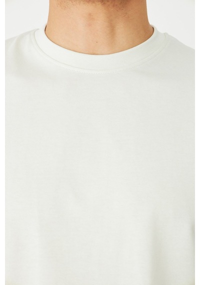Ekru Basic Bisiklet Yaka Erkek T-shirt Fildişi