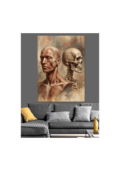 Anatomik İnsan Ve İskelet Portresi Yağlı Boya Dokulu Kanvas Tablo Canvas Tablosu
