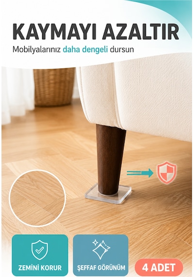 4'lü Şeffaf Silikon Mobilya Ayağı Koruyucu Ped Kaydırmaz Koltuk Masa Sandalye Zemin Koruyucu Altlığı