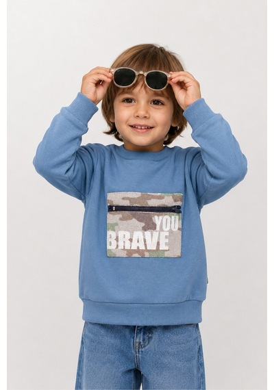 Overdo Kids Erkek Çocuk Kamuflaj Desenli Uzun Kol Sweatshirt Mavi
