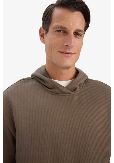 Defacto Boxy Fit Kapüşonlu Kanguru Cepli Jakarlı Sweatshirt E9308ax25aubn571 Kahve