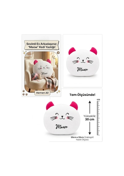 30 Cm Kedi Peluş Yastık Sevimli Kedi Tasarımlı Yumuşak Peluş Oyuncak - 30 Cm