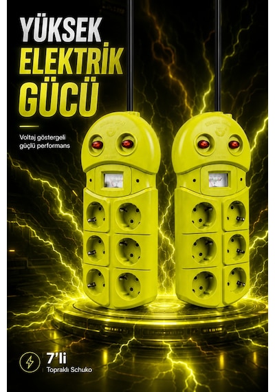 6'lı Grup Priz 1.5 Metre Çift Anahtarlı Akım Korumalı Uzatma Kablosu 16a 250v Ev Ofis Tipi 6 Prizli