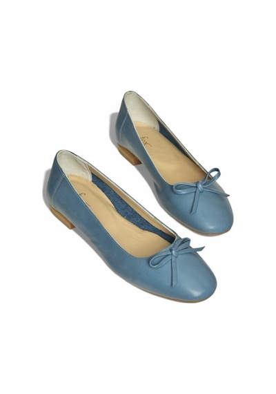 Fox Shoes Y398224203 Mavi Hakiki Deri Kadın Babet Mavi