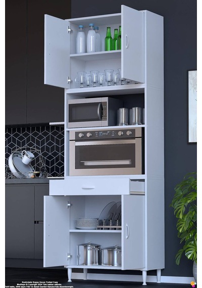 Bengi 80 Cm Organizer Fırın Dolabı - Kahve Makinası Mutfak Robotu Standı Çok Amaçlı 80x226x32 Cm Beyaz Bengi 80 Cm Organizer Fırın Dolabı - Kahve Makinası Mutfak Robotu Standı Çok Amaçlı 80x226x32 Cm Beyaz