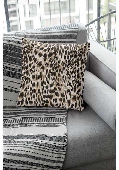 Bej Leopar Desenli Çift Taraflı Yastık Kırlent Kılıfı Krl050n11