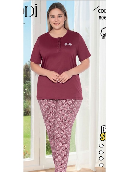 Melodi 8065 %100 Pamuk Kısa Kol Kadın Pijama Takımı Bordo