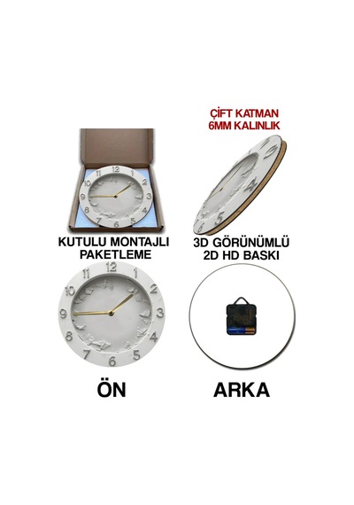 Purecraft Buzlu Doku Tasarımlı Modern Mdf Duvar Saati Sdw264 Renkli