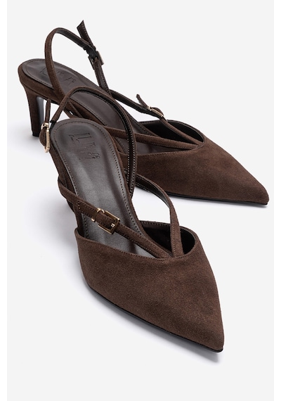 Luvishoes Armonıa Kahverengi Süet Bant Detaylı Kadın Topuklu Ayakkabı