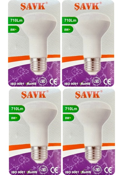 4 Adet Şavk 8w 54w Sarı Işık 3000k E27 Duylu Kalın Duy Led R63 Ampul