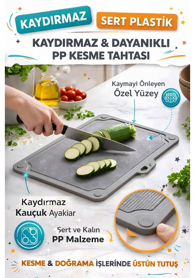 Kaydırmaz Pp Sert Plastik Kalın Ve Dayanıklı Kaymaz Tabanlı Profesyonel Doğrama Kesme Tahtası Çok Renkli