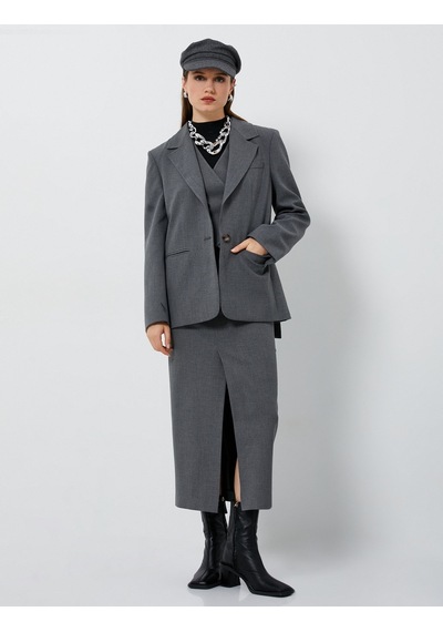 Koton Oversize Blazer Ceket Tek Düğmeli Cep Detaylı Gri 4wak50170uw 4WAK50170UW910 Gri