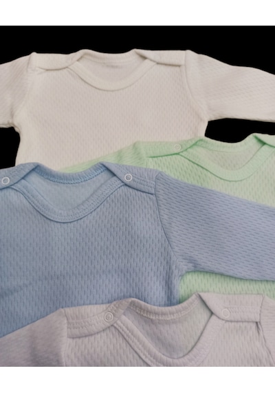 özdemirli bebe Uzun Kollu Çıtçıtlı Badi Bisiklet Yaka Body Hava Alır Kumaş Düz Renk Zıbın (4lü Paket) 0-48 Ay Arası