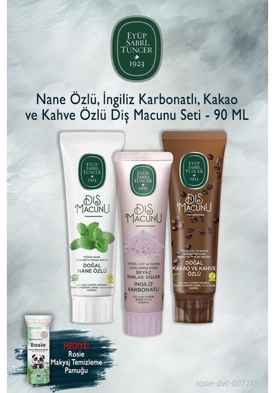 Eyüp Sabri Tuncer 3 Adet 90 Ml Nane, Karbonat, Kakao Diş Macunu Ve Rosie Beyazlık