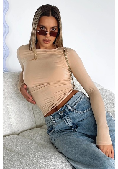 Seeh Bej Bisiklet Yaka Basic Uzun Kollu Body Sh142