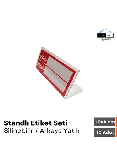 10 Adet Ayaklıı Etiket Seti 10x4 Cm Silinebilir Ürün Raf Vitrin