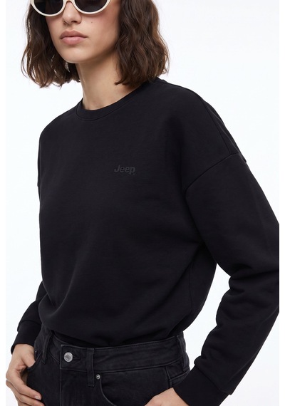 Jeep Siyah Kadın Bisiklet Yaka Relaxed Baskılı Sweatshirt J5wl-swt7089