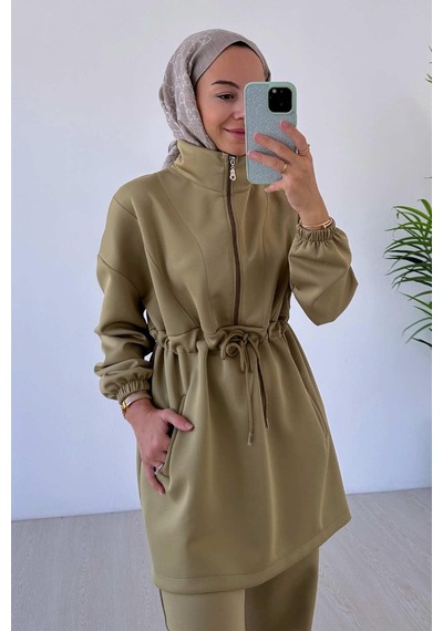 Kahijab Tasarım Yaka Scuba Takım - Yağ Yeşili Yağ Yeşili