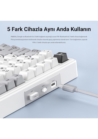 Aula F99 3 Mod RGB Hot Swap Linear Graywood V3 Switch Mekanik Kablosuz Klavye