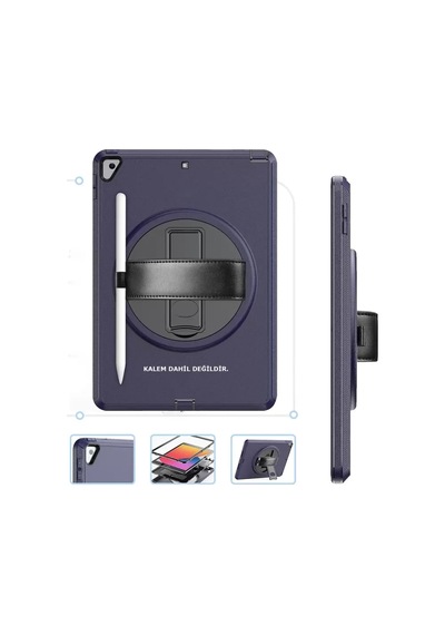 Newface Apple İpad 10.2 7.nesil Kılıf Hand Strap Tablet Kılıfı - Lacivert