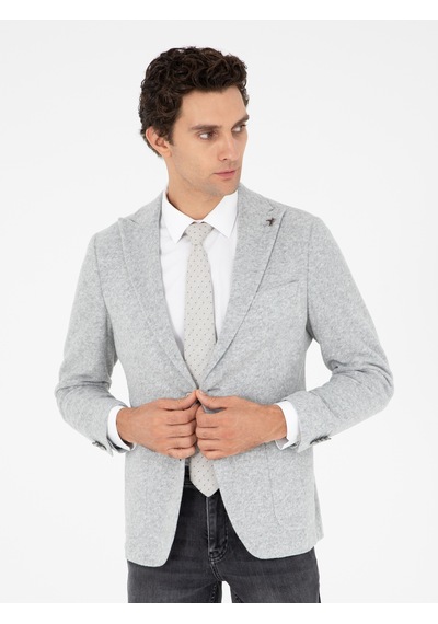 Cacharel Açık Gri Slim Fit Yün Karışımlı Spor Ceket