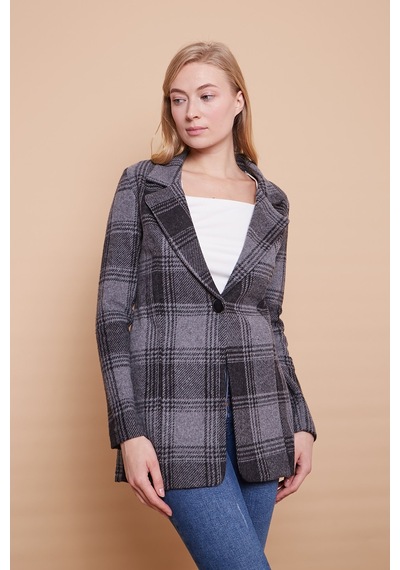 Ekose Desenli Yakalı Uzun Kol Tek Düğme Yünlü Kumaş Kışlık Blazer Ceket -siyah Desen Siyah D. Ekose Desenli Yakalı Uzun Kol Tek Düğme Yünlü Kumaş Kışlık Blazer Ceket -siyah Desen Siyah D.