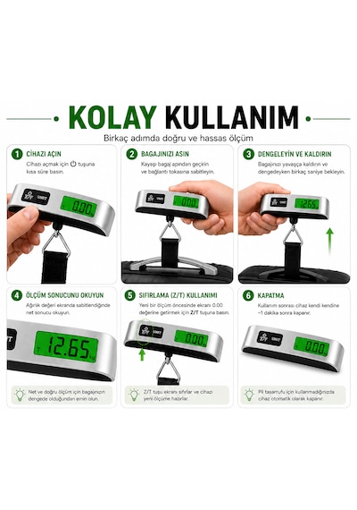 Dijital Bavul Tartısı 50 Kg Kapasiteli 50 Gr Hassasiyetli Lcd Ekranlı Taşınabilir Elektronik Bagaj Valiz Tartısı