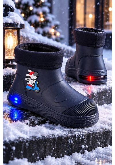 Muggo Muppy Işıklı Kürk Detaylı Unisex Çocuk Günlük Yağmur Ve Kar Botu Lacivert