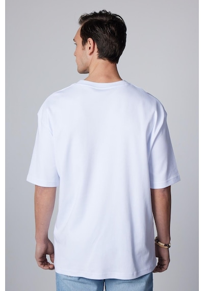 Tudors Unisex Oversize Geniş Kesim Pamuklu Yumuşak Dokulu Basic Bisiklet Yaka Beyaz Tişört-30842-beyaz Beyaz