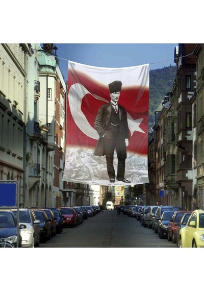 Ay Yıldızlı Mustafa Kemal Atatürk Poster Cephe Bayrak -400x600cm -4x6 Metre 1