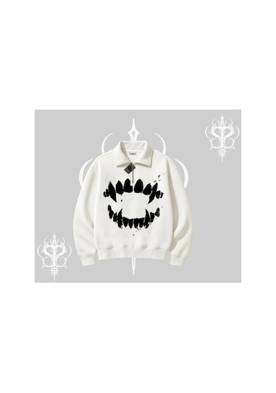 Tarzsokak Beyaz Yarım Fermuarlı Sweatshirt Vampir Dış