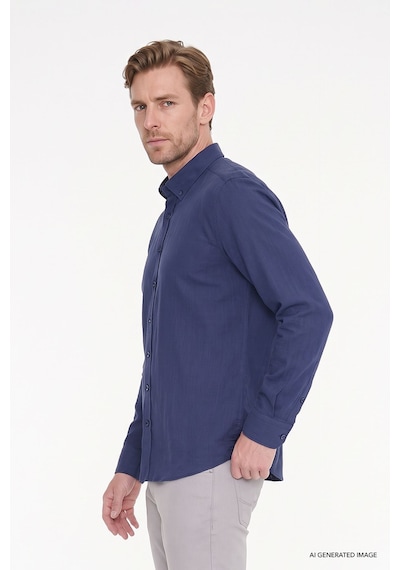 AC&Co / Altınyıldız Classics Erkek LACI Tailored Slim Fit Dar Kesim Düğmeli Yaka %100 Pamuk Gömlek Lacivert
