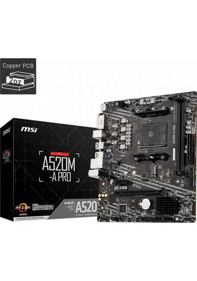 Msı A520m A Pro Ddr4 M2 Pcıe Nvme Hdmı Dvı Pcıe 16x V3 0 Am4 Matx