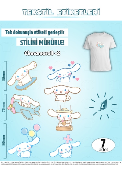 Ütü İle Yapışan Kıyafet Etiketi Cinnamoroll Serisi -2 7li Set Karışık