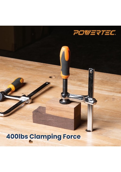 Powertec 71409 Hızlı Vidalı Kılavuz Ray Kelepçesi, Mft Ve Kılavuz Ray Sistemi İçin, 17,78 Cm Kapasite X 6,02 Cm Boğaz Derinliği, 181 Kg Sıkıştırma Kuvveti, 2 Paket