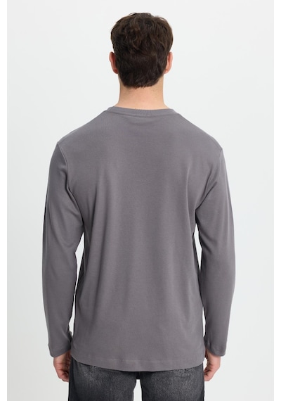 Tudors Unisex Relax Fit Rahat Kesim %100 Pamuk Uzun Kollu Bisiklet Yaka Koyu Gri Basic Tişört-41799 Koyu Gri