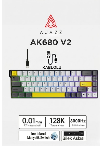 Ak680v2 Manyetik Switch Rapid Trigger 8000hz Klavye-128k Scan Rate-bilek Askısı