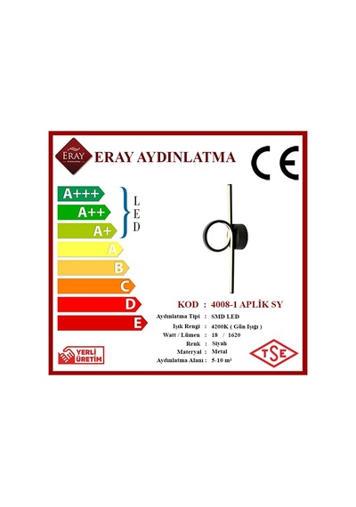 Eray Aydınlatma 4008-1 Siyah Led Aplik Siyah