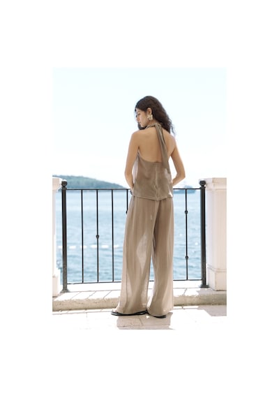 Mai Collection Mai Studios Co. Cadhas Boyundan Bağlamalı Haki Crop Pantolon Takım Haki