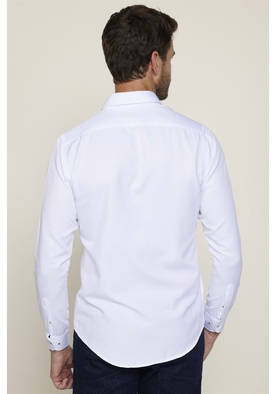 Tudors Slim Fit Düğmeli Yaka Pamuklu Kolay Ütü Düz Erkek Gömlek-26218-beyaz Beyaz