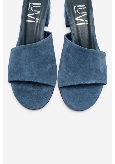 Luvi Shoes Delavıe Kot Mavi Süet Hakiki Deri Kadın Kalın Topuklu Terlik