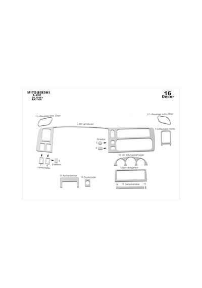 Mitsubishi L200 Torpido Kaplama 1996-2007 16 Parça Alüminyum