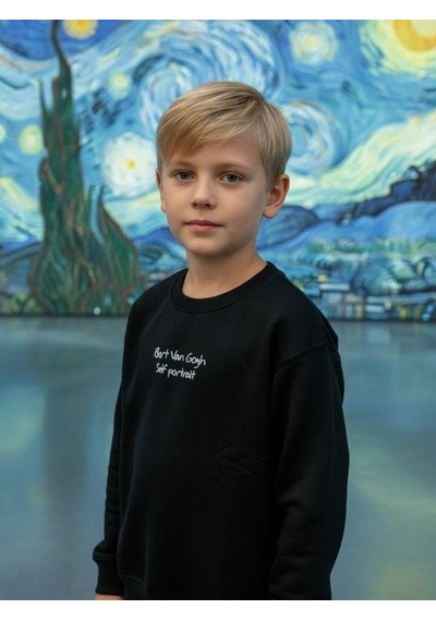 Zekids Erkek Çocuk Van Gogh Baskılı Tasarım Sweatshirt-16624 Siyah