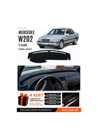 Mercedes W202 C-class 1993-2000 Uyumlu Torpido Örtüsü, Torpido Kılıfı - Siyah Mavi