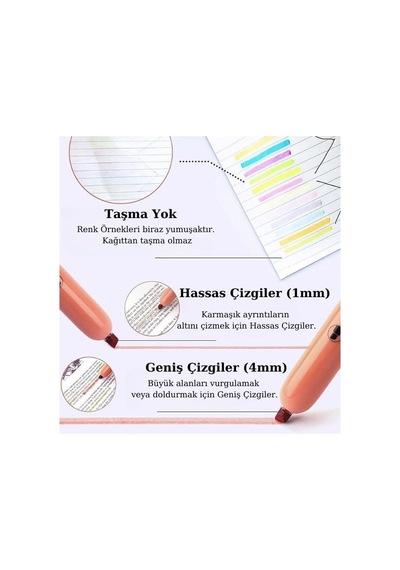 Tr Highlighters Fosforlu Kalemler 6'li Set - Geri Çekilebilir Tasarım Pastel Renkler Genel