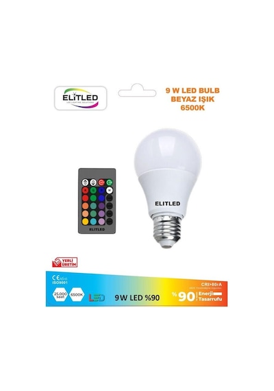 Elitled Renk Değiştiren - LED Ampul - 9W Rgb - Uzaktan Kumandalı LED Ampul