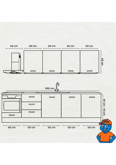 300 Cm Mutfak Dolabı Mdf Kapak Tezgah Dahil Yrkn300 99 Siyah