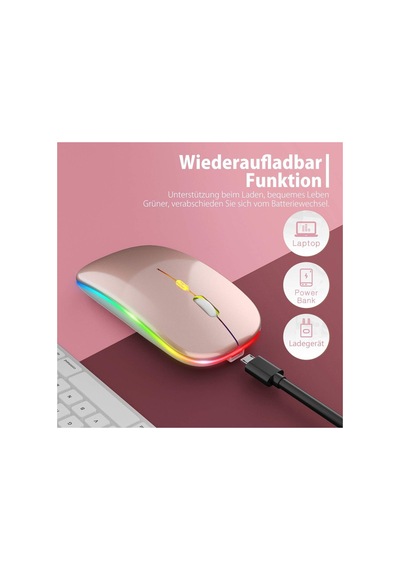 Led Işıklı Şarjlı Mouse 2.4ghz Usb Wireless Ve Bluetooth Lu Sessiz İos Uyumlu  Android Telefon Tablet Pc Tv Diğer